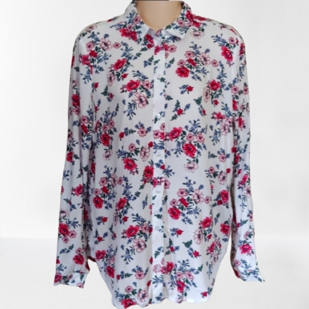 Divided H&M White Floral Button Down Top Size Women's 2